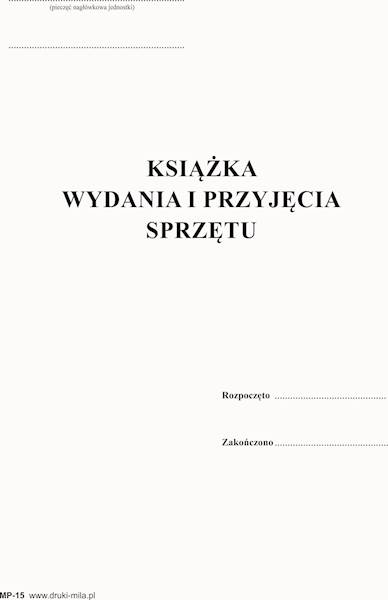 MP-15 Książka wydania i przyjęcia sprzętu 