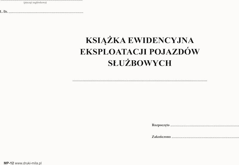 MP-12 Książka ewidencyjna eksploatacji pojazdów 
