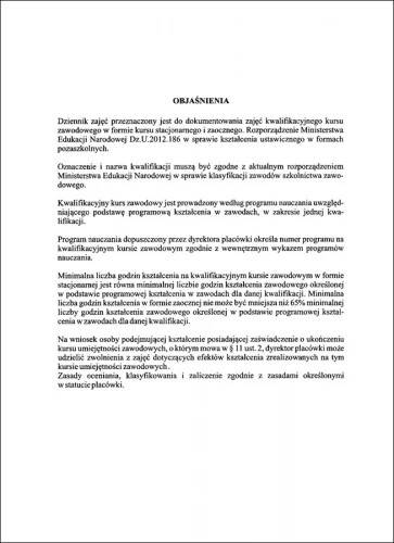 Dziennik zajęć kwalifikacyjny kurs zawodowy