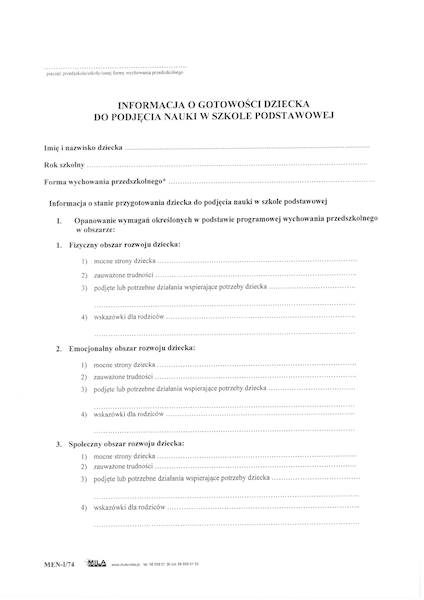 Informacja o got.dziecka do nauki MEN-I/74