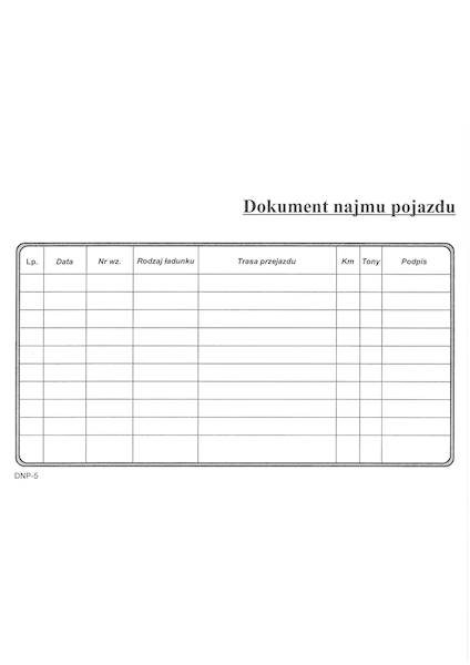 Dokument najmu pojazdu A5 80k. samokopia