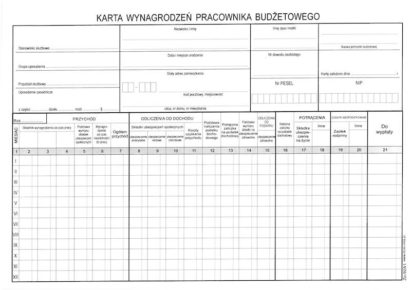 Kartoteka zarobkowa A4 Zo-92A1 A4 