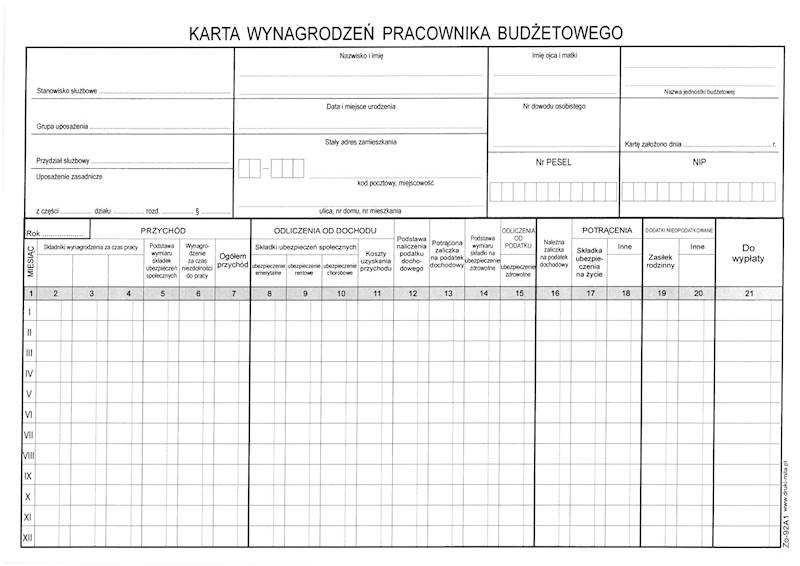 Kartoteka zarobkowa A4 Zo-92A1 A4 