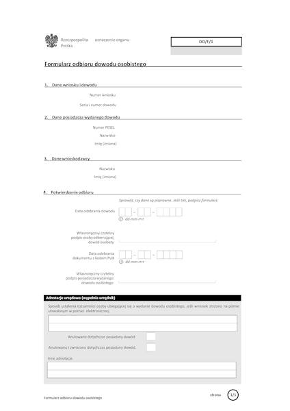 Formularz odbioru dowodu osobistego DO/F/1