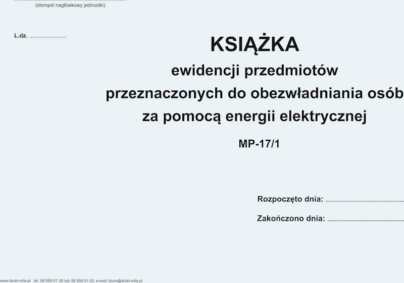 MP-17/1 Książka ewidencji przedmiotów przeznaczony