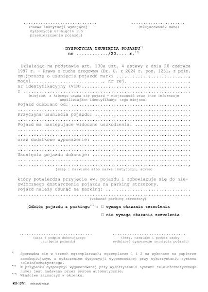 Dyspozycja usunięcia pojazdu art. 130 KS-157/1