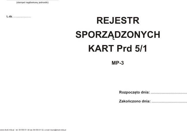 MP-3 Rejestr sporządzonych kart Prd 5/1 
