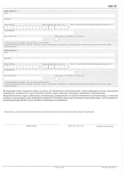 Załącznik do wniosku o ustalenie prawa do św. wych