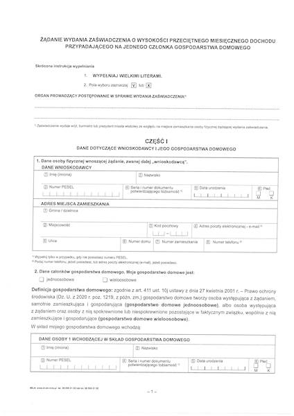 Żądanie wydania zaświadczenia pr. CZYSTE POWIETRZE