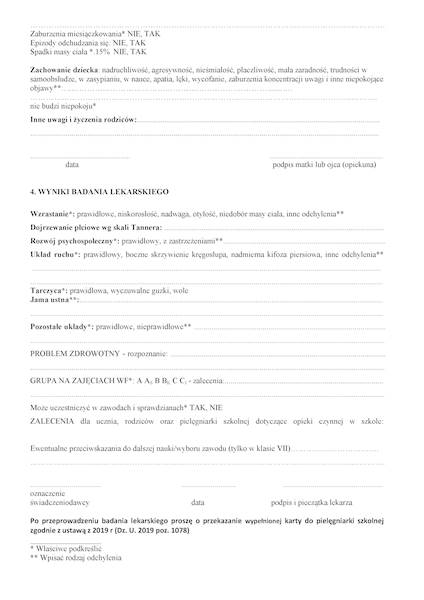 Karta prof. bad. ucznia klasy 7 i  1szk.pon Hsz-15