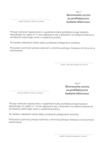 Skierowanie ucznia na profilaktyczne badanie bilan