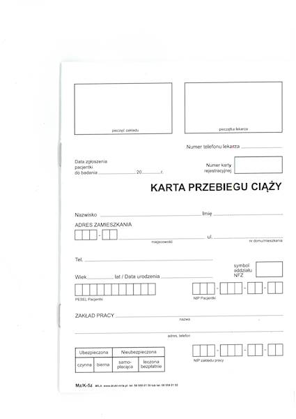 Karta przebiegu ciąży  A5 książeczka 24 strony