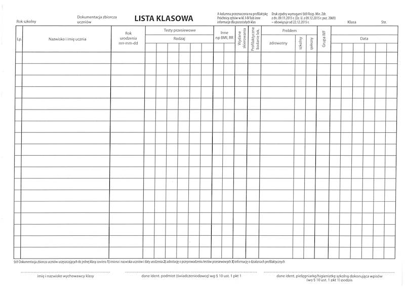 Lista klasowa A4 100k. MZ/HSZ-4