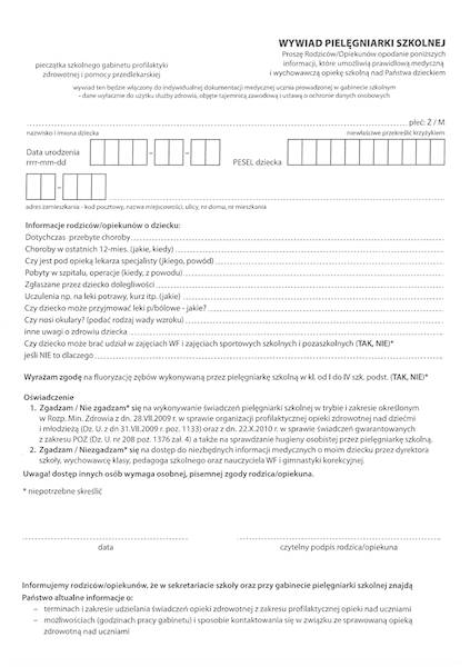 Wywiad pielęgniarki szkolnej WPS-5