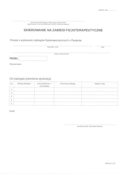 Skierowanie na zabiegi fizjoterapeutyczne A4 100k.