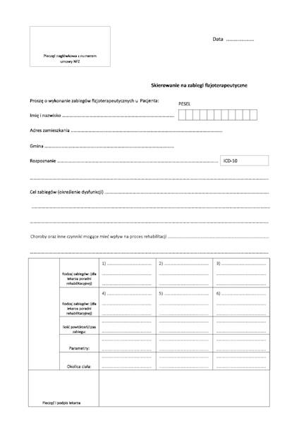 Skierowanie na zabiegi fizjoterapeutyczne A4 100k.