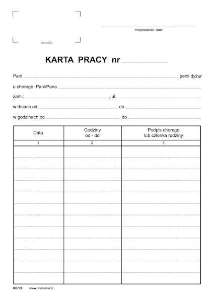 Kontrolka czasu pracy opiekunki A5/100k.