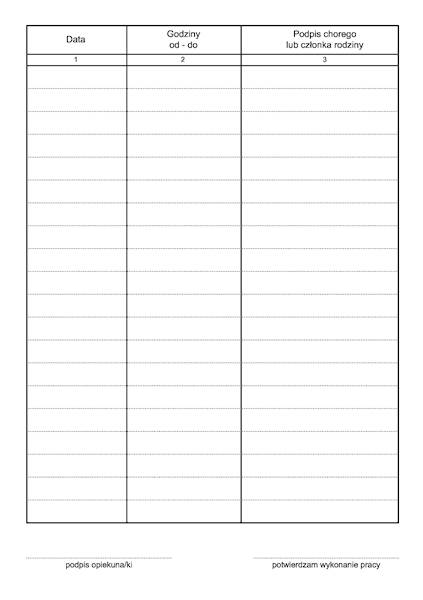 Kontrolka czasu pracy opiekunki A5/100k.