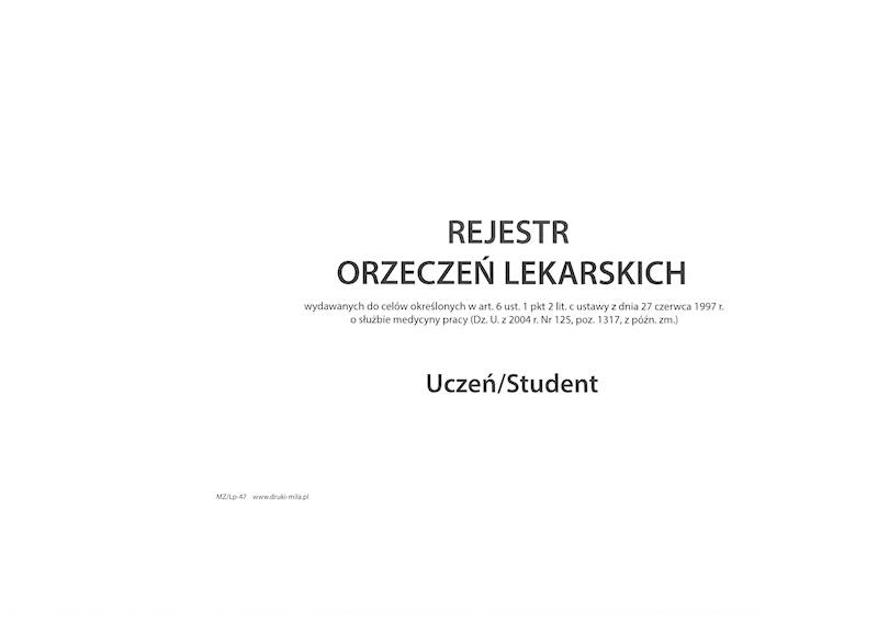 Rejestr orzeczeń lekarskich uczeń/student 50k