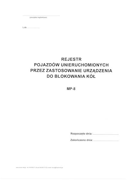 Rejestr pojazdów unieruchom. urz. do blok. kół