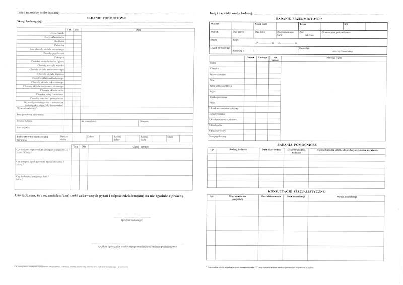 Karta badania profilaktycznego A3/4 KBP-43 100k.