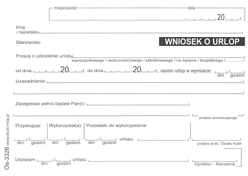 Wniosek o urlop A6 Os-3326 80k.