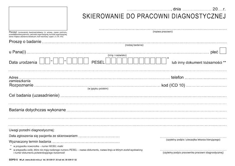 Skierowanie do pracowni diagnostycznej SDPD-5 100k