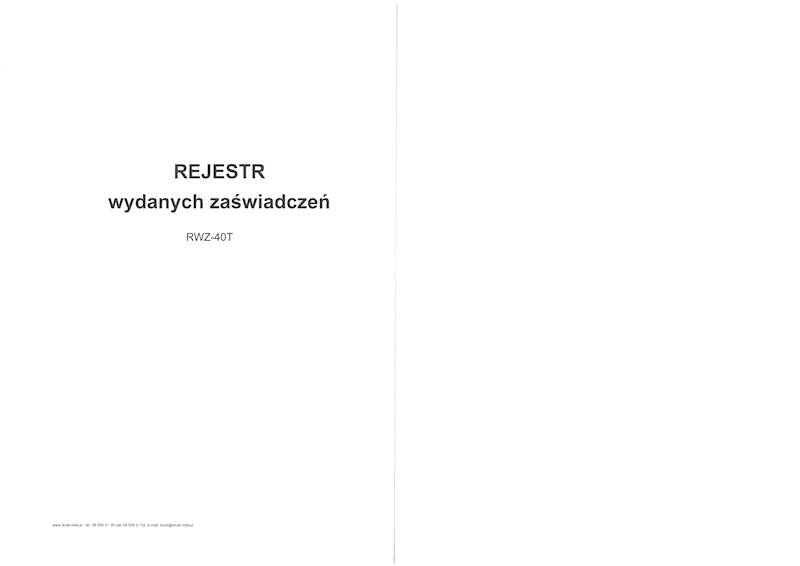 Rejestr wydanych zaświadczeń A4 RWZ-40T