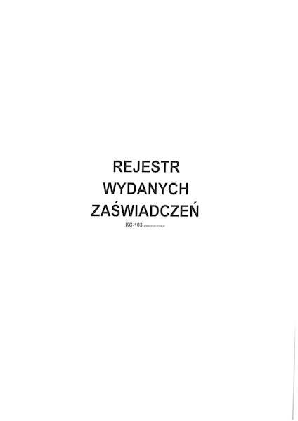 Rejestr wydanych zaświadczeń A4 tw.opr.