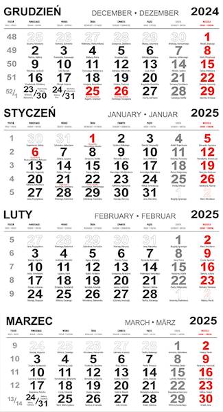 Kalendaria czterodzielne 2026
