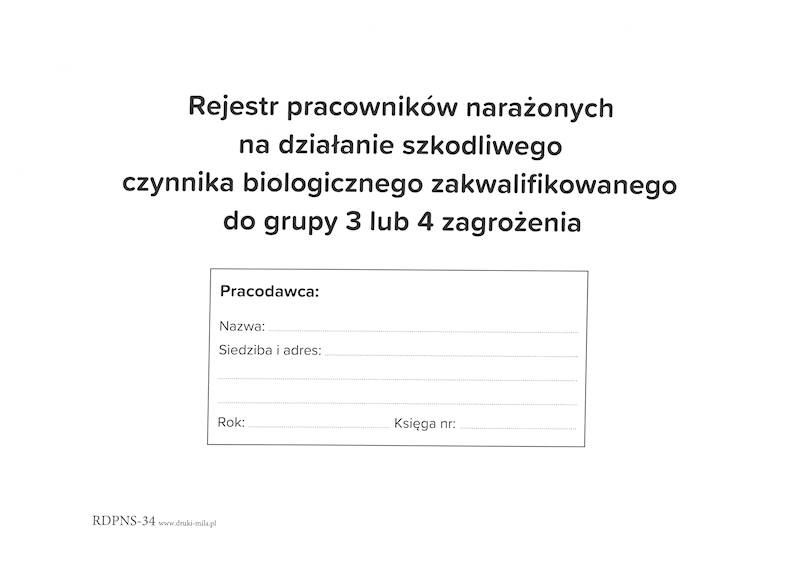 Rejestr pracowników narażonych cz. biol. 3 lub 4 