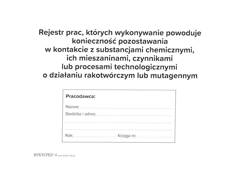Rejestr prac, których wykonywanie pow. kon.