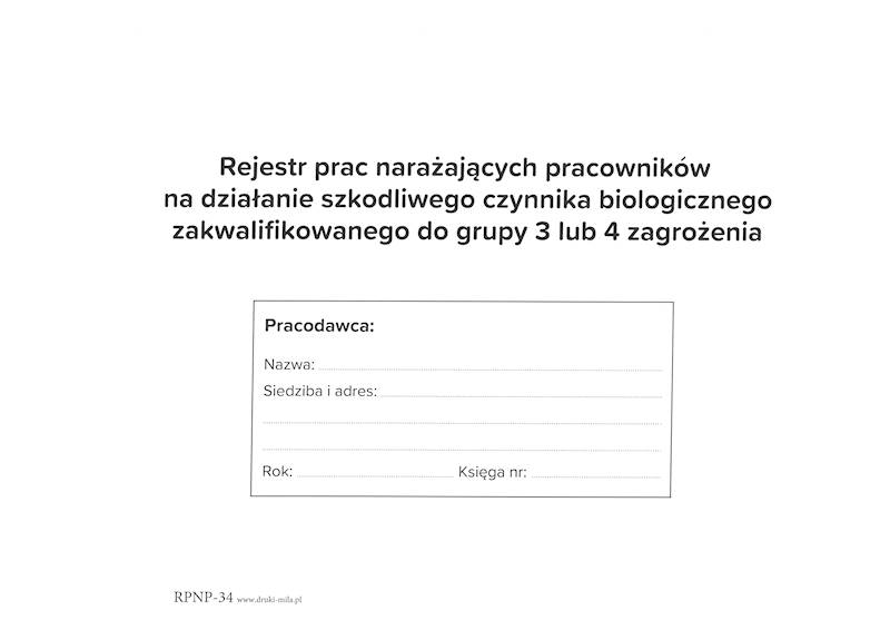 Rejestr prac narażających 3 4 zagr.