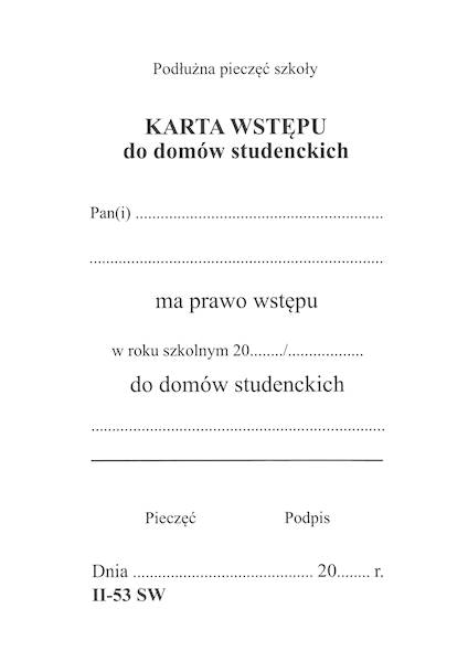 Karta wstępu do domów studenckich