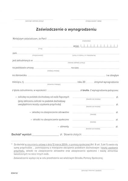 Zaświadczenie o wynagrodzeniu ust. 12.03.2004
