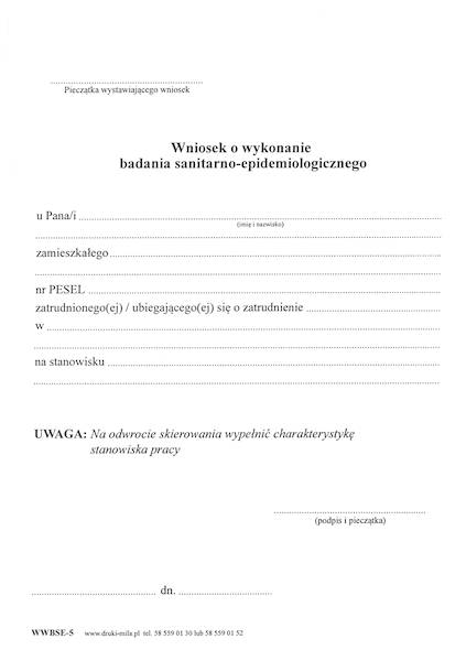 Wniosek o wykonanie badania sanitarno-epidemiolog.