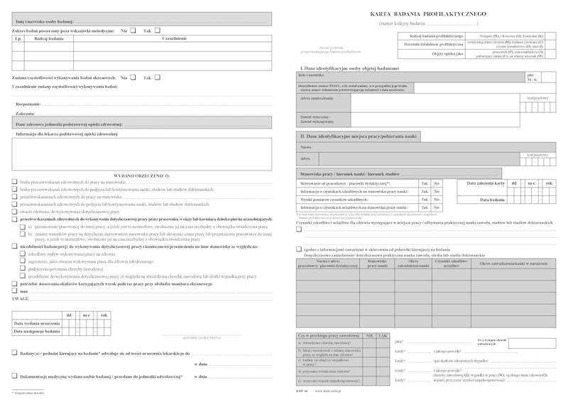 Karta badania profilaktycznego KBP-44 A3
