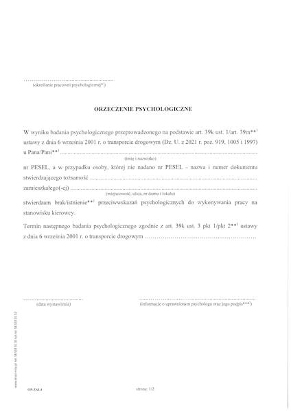 Orzeczenie psychologiczne Załącznik nr 4