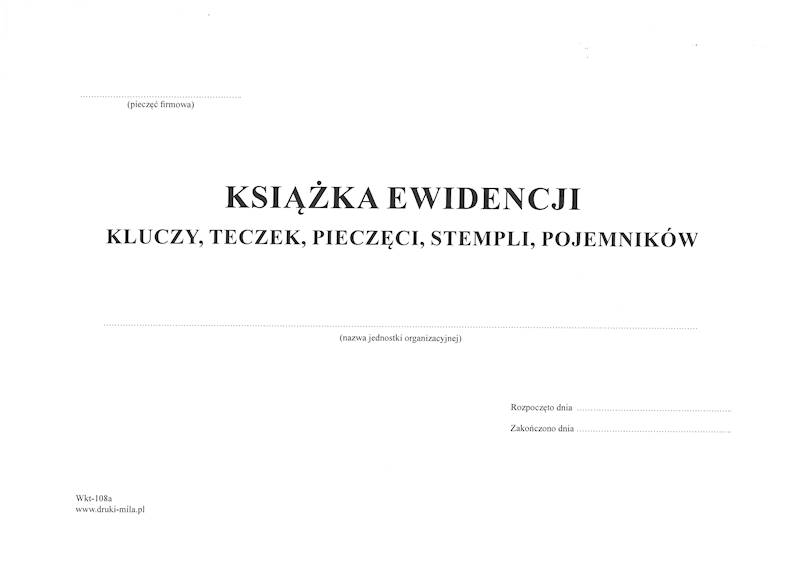 Książka ewidencji kluczy,teczek  WKT-108a