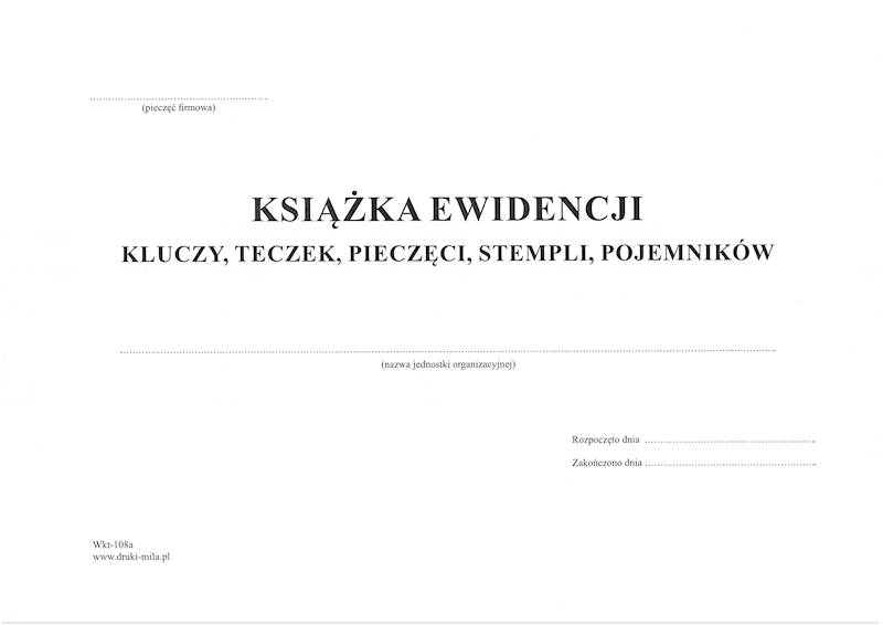 Książka ewidencji kluczy,teczek  WKT-108a poziom96