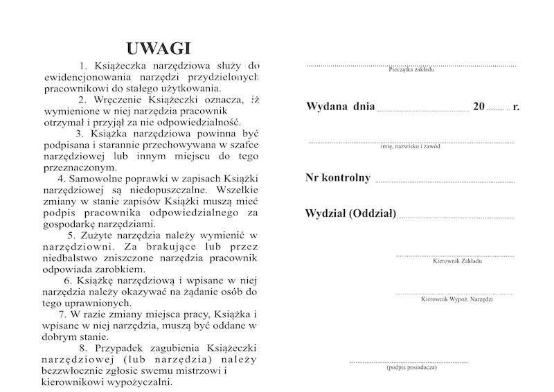 Książeczka narzędziowa Nrz-2