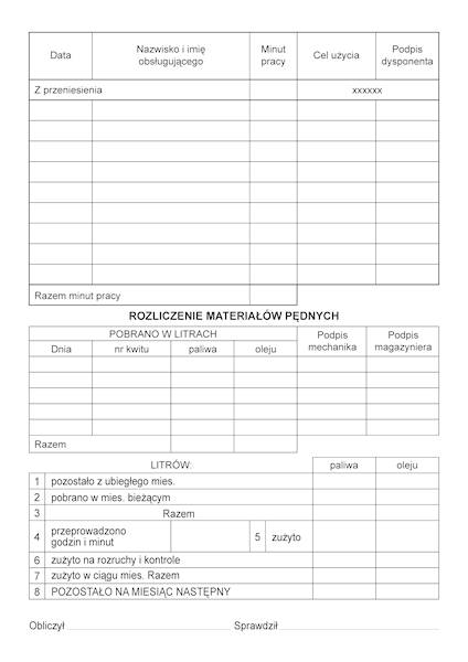 Miesięczna karta pracy sprzętu silnikowego MKP-4