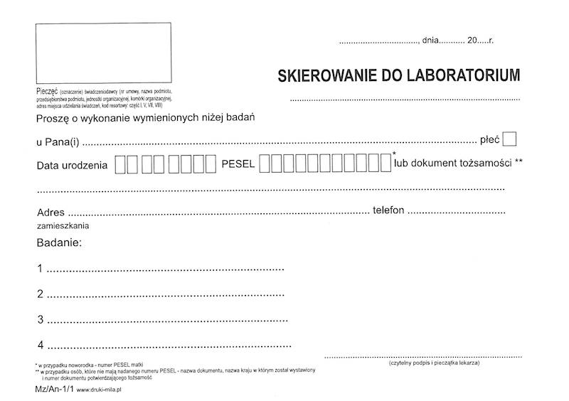 Skierowanie do laboratorium A5/80/offset