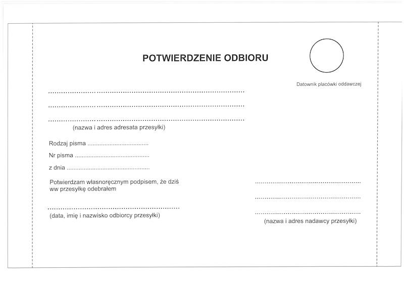 Zwrotne potwierdzenie odb. post. egz. KPA-5PE b.t.