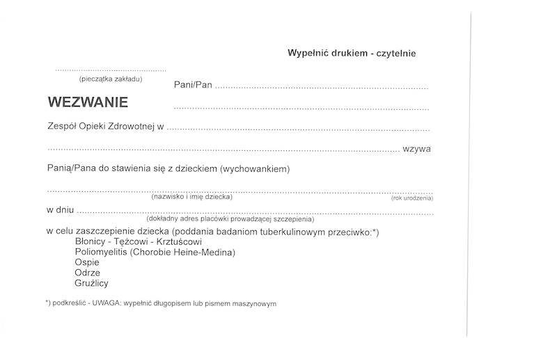 Wezwanie do szczepień MZ/E-II-16 100k.