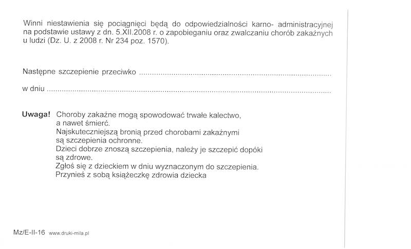 Wezwanie do szczepień MZ/E-II-16 100k.