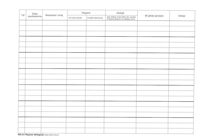 Rejestr delegacji A4/100 RD-41