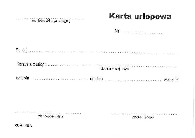 Karta urlopowa KU-6 80k. offset