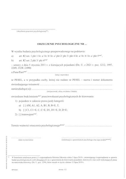 Orzeczenie psychologiczne Załącznik nr 1