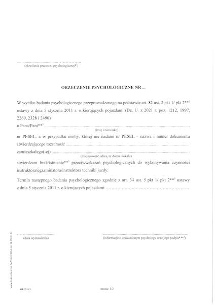 Orzeczenie psychologiczne Załącznik nr 3 MZ/l-6/14